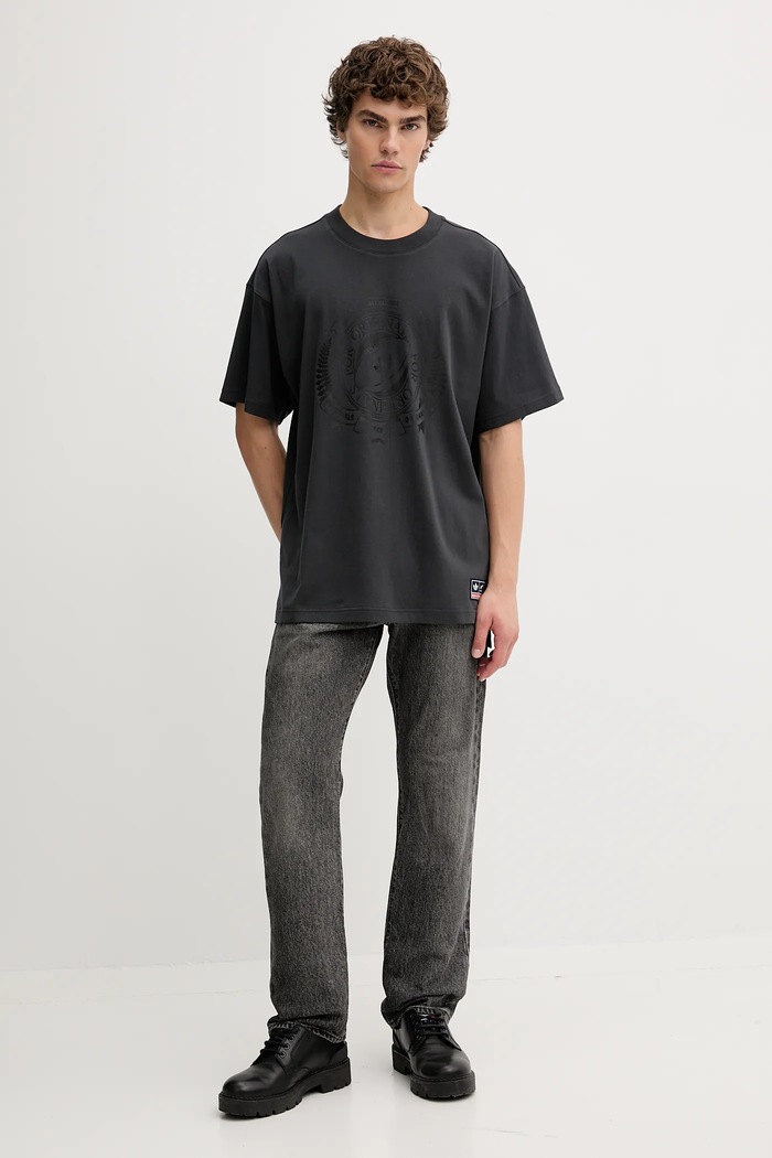 Bombažna kratka majica adidas Originals All Black KG4650 siva AW25