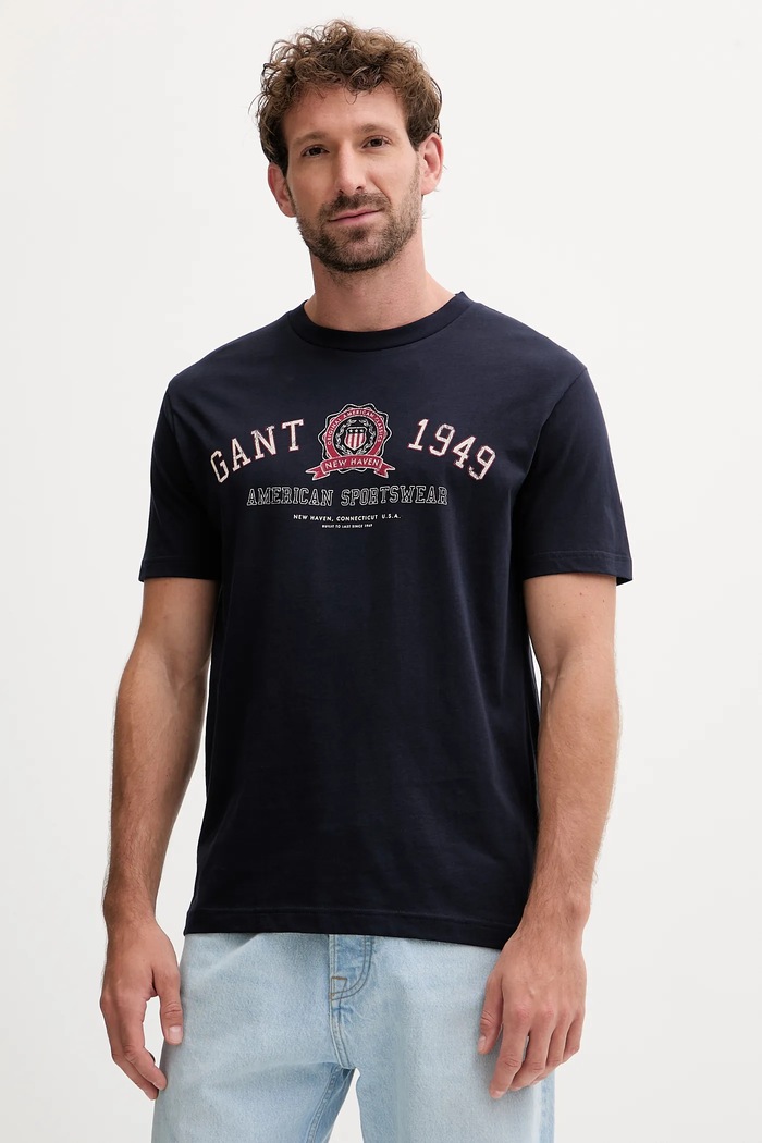 Gant t-shirt bawełniany nadruk granatowy 2003353