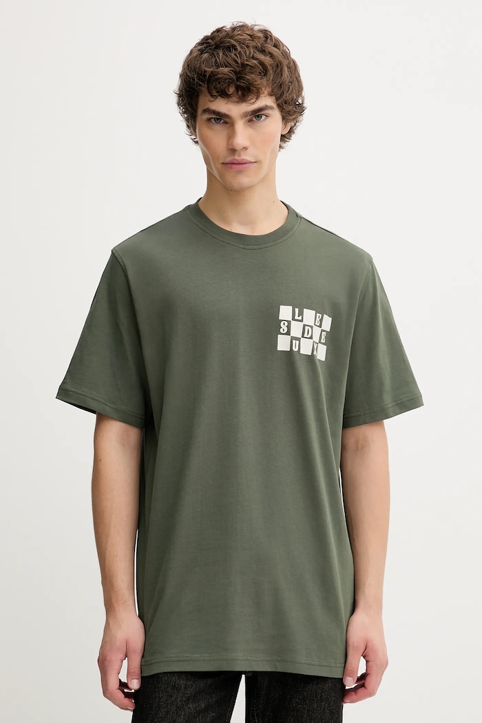 Les Deux t-shirt bawełniany Rook nadruk zielony 1000833