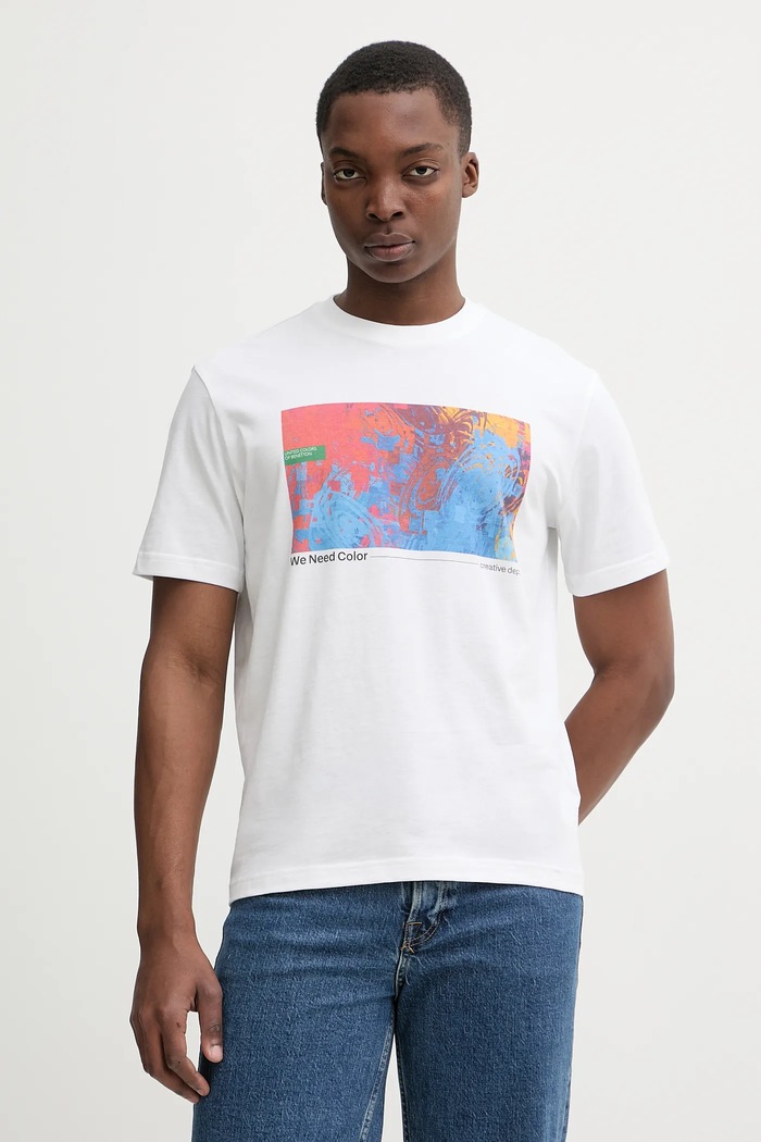 United Colors of Benetton t-shirt bawełniany nadruk biały 3MI5U10BG