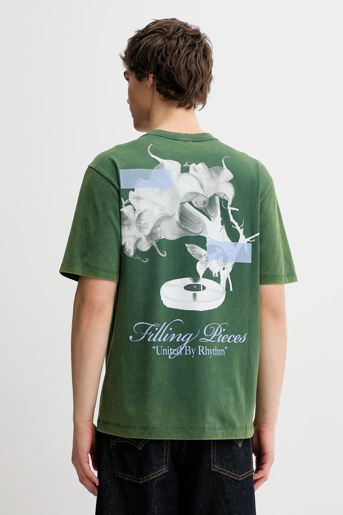 Filling Pieces t-shirt bawełniany Grammophone nadruk zielony 422520500236
