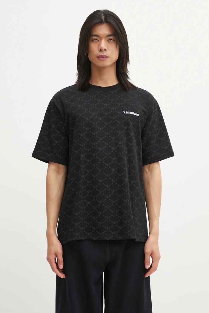 A Bathing Ape t-shirt in cotone College Monogram Logo regolare nero 001CSL301316M