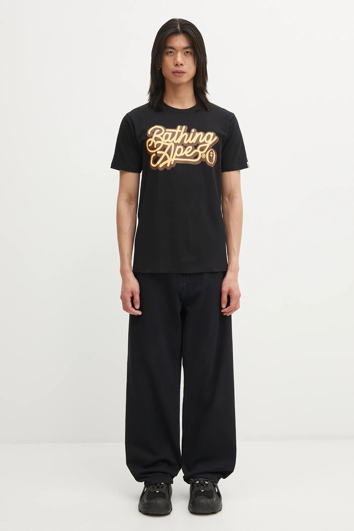 A Bathing Ape t-shirt in cotone Script Logo 001TEL301055M nero
