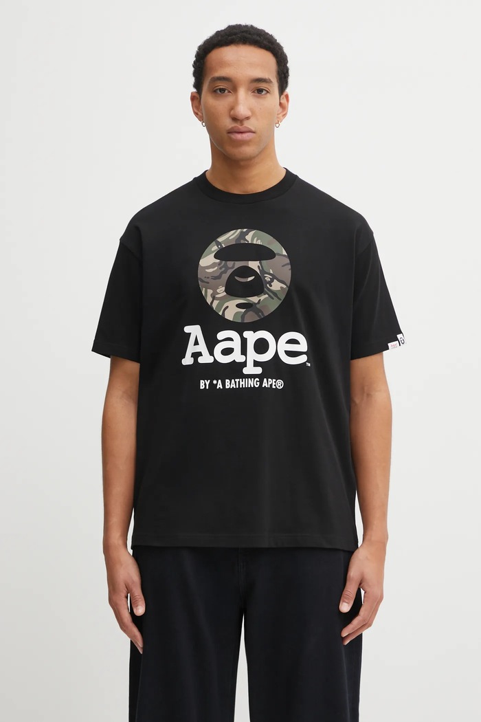Бавовняна футболка AAPE Basic надрук чорний AAPTEM1640XXO