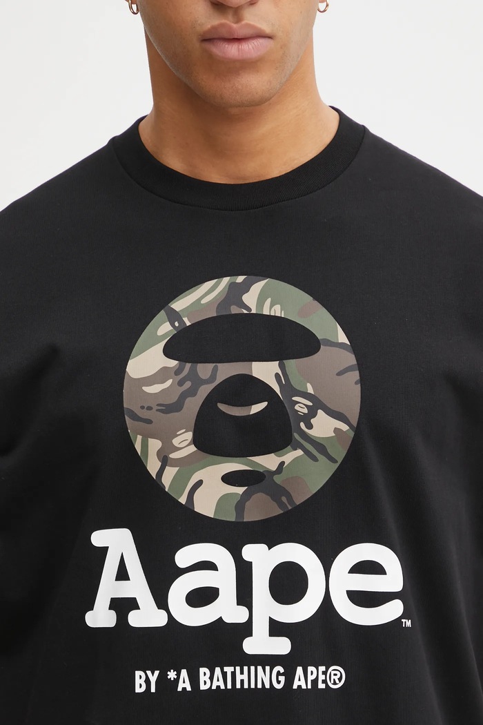 Бавовняна футболка AAPE Basic чорний AAPTEM1640XXO
