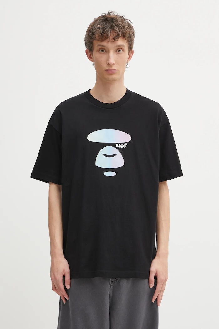 Хлопковая футболка AAPE Basic узор чёрный AAPTEM1642XXO