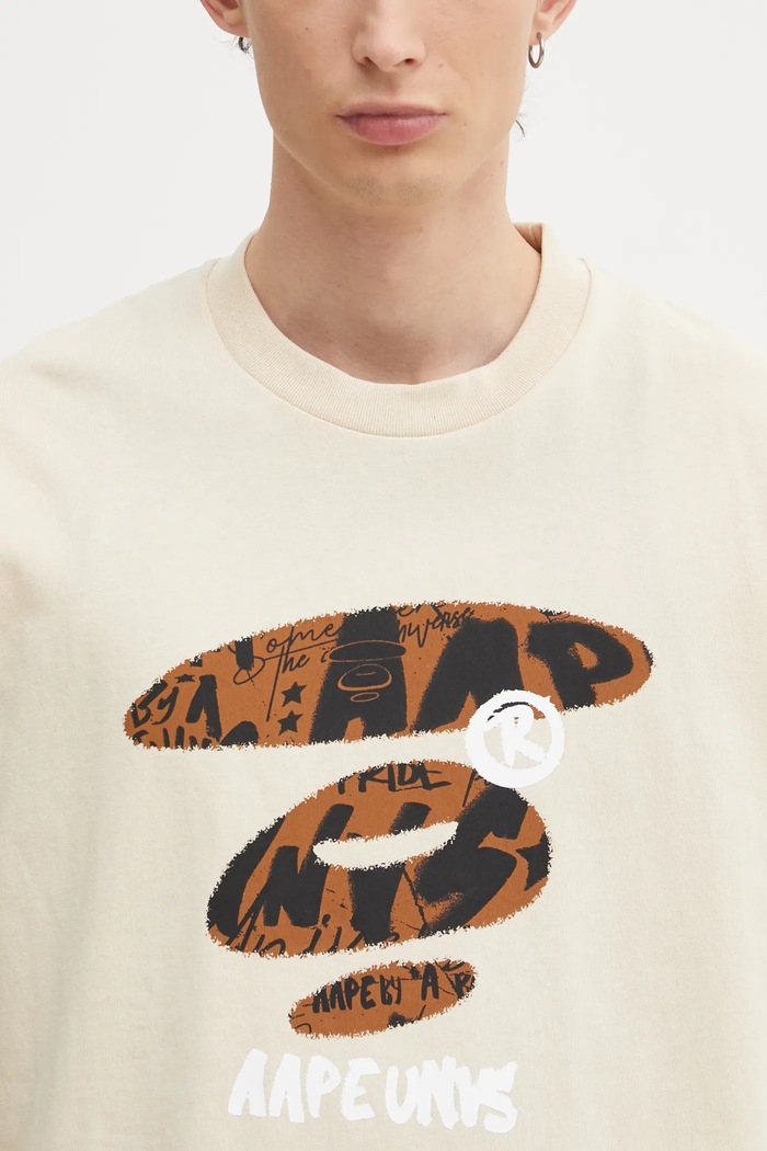 Βαμβακερό μπλουζάκι AAPE Theme Main μπεζ AAPTEM1753XXP