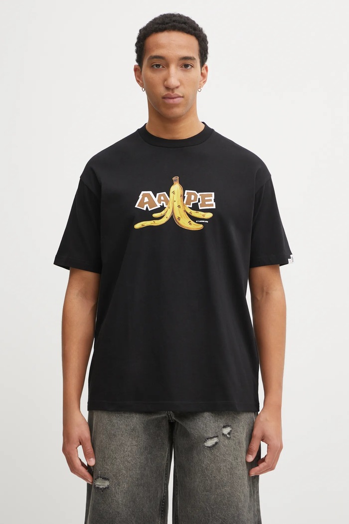Бавовняна футболка AAPE Theme Main надрук чорний AAPTEM1751XXP