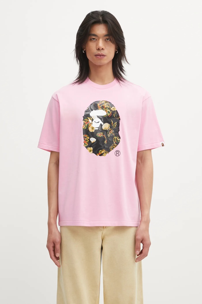 Бавовняна футболка A Bathing Ape Vacation Pattern APE Head надрук рожевий 1L30110335