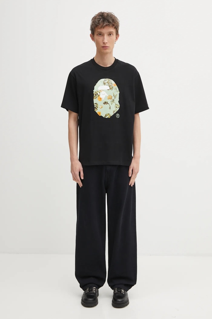 Бавовняна футболка A Bathing Ape Vacation Pattern APE Head 1L30110335 чорний
