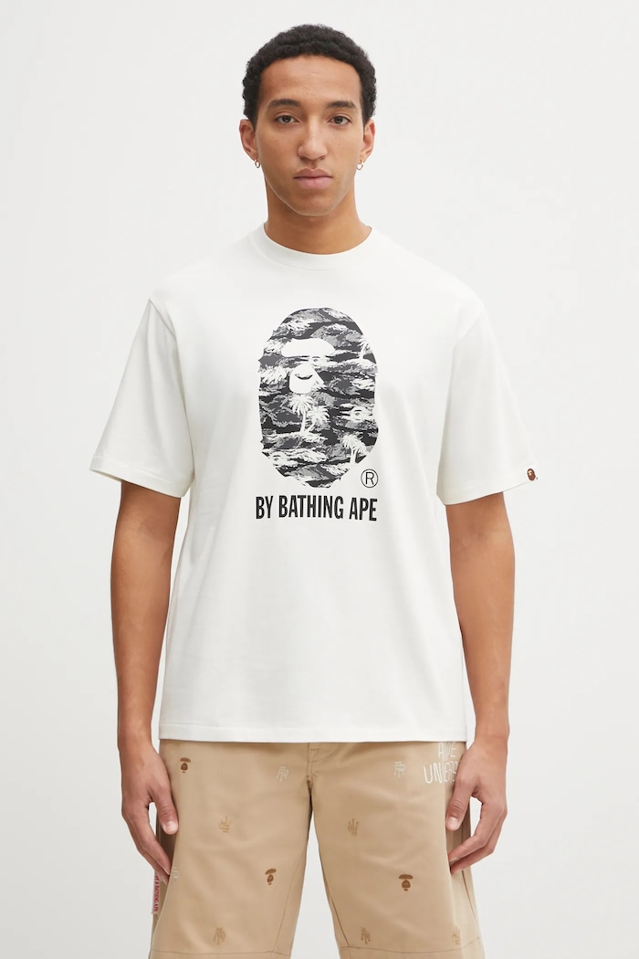 Бавовняна футболка A Bathing Ape Palm Tree Camo надрук бежевий 1L30110341