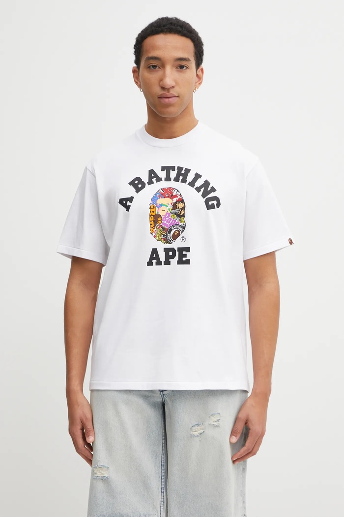 Бавовняна футболка A Bathing Ape Multi Logo College надрук білий 1L30110358