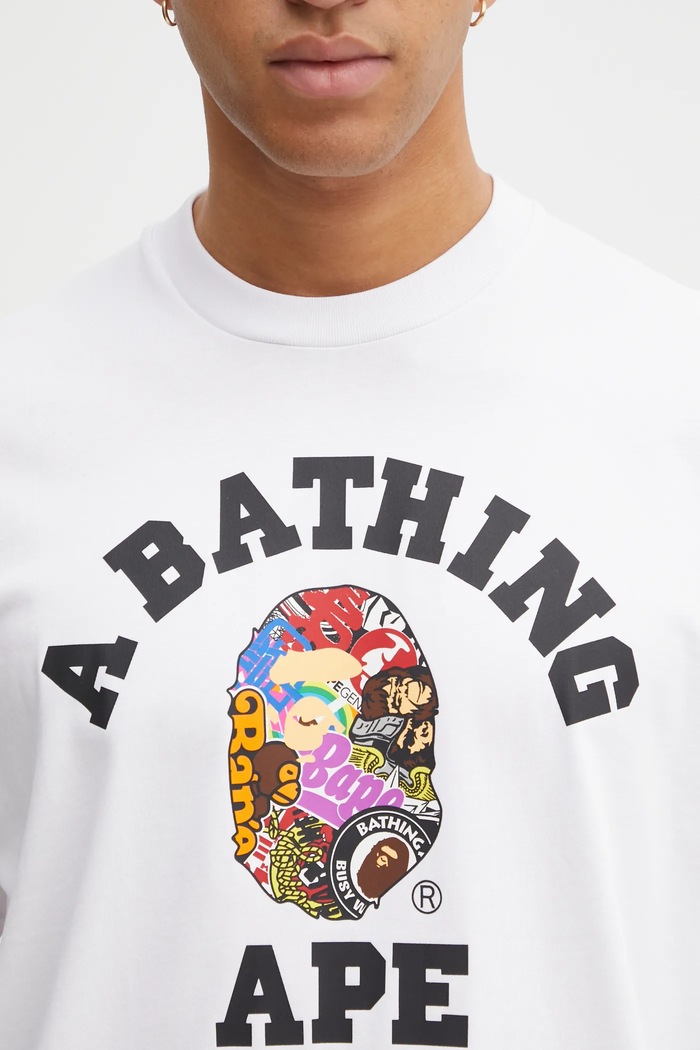 Бавовняна футболка A Bathing Ape Multi Logo College білий 1L30110358