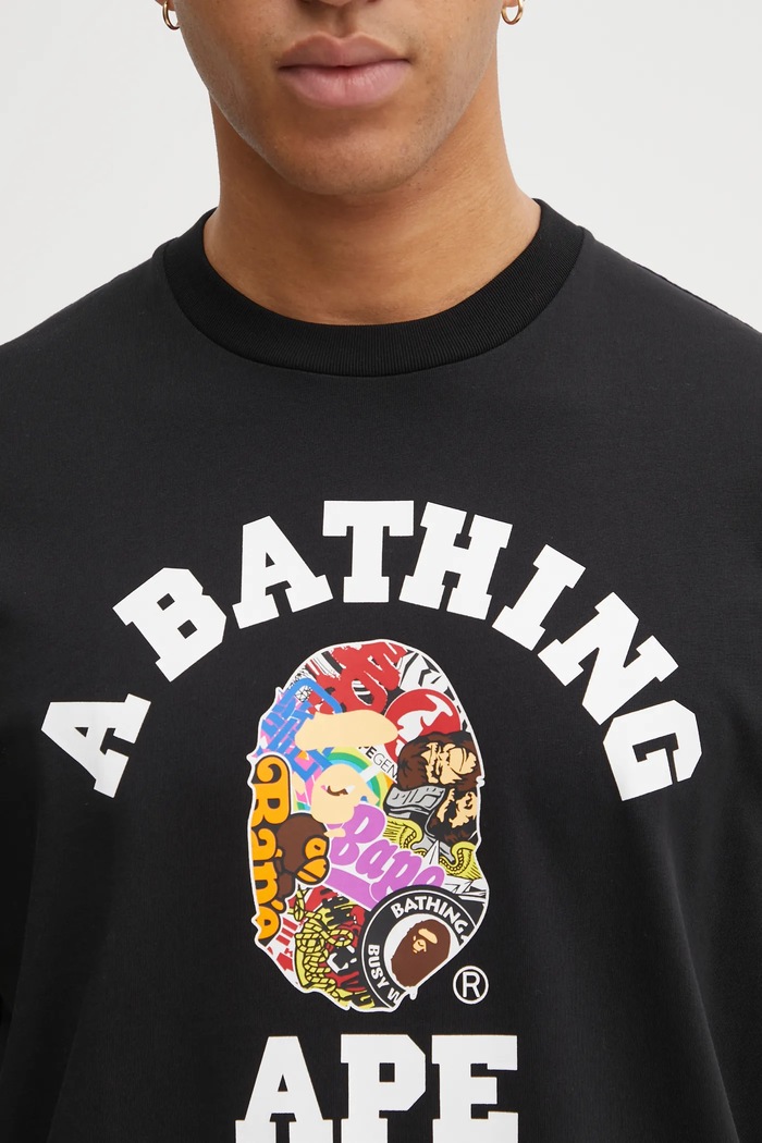 Бавовняна футболка A Bathing Ape Multi Logo College чорний 1L30110358