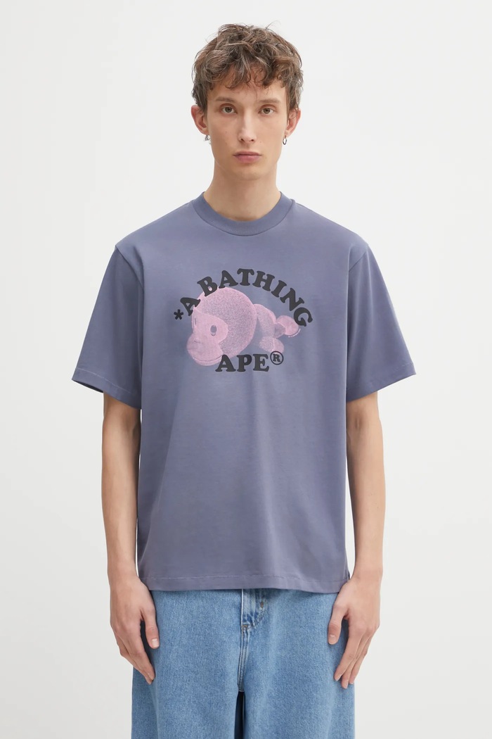 Хлопковая футболка A Bathing Ape Milo College Relaxed печать серый 2L30110302