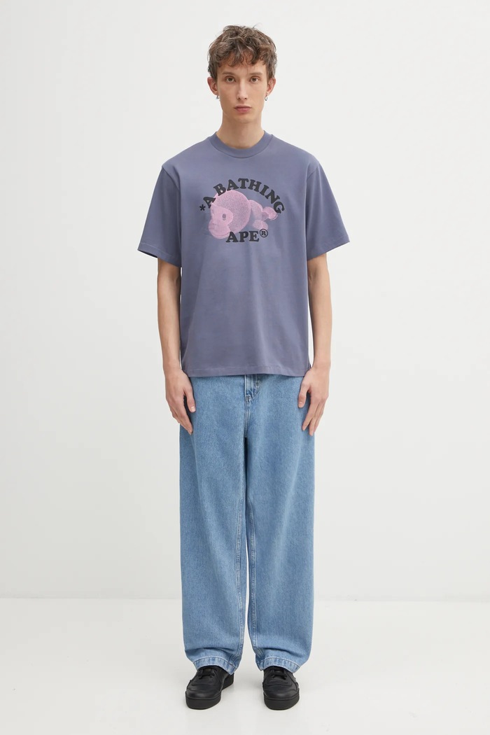 Хлопковая футболка A Bathing Ape Milo College Relaxed 2L30110302 серый