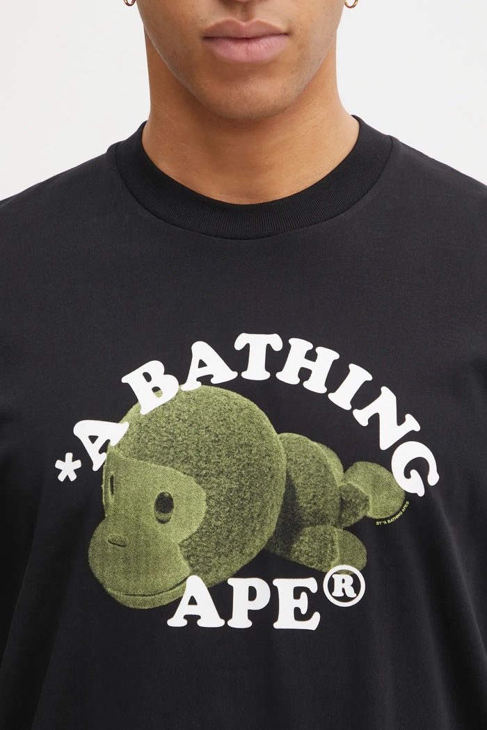 Бавовняна футболка A Bathing Ape Milo College Relaxed чорний 2L30110302