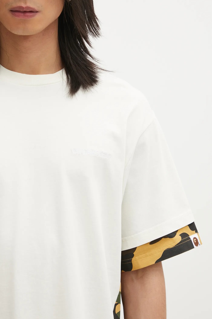Бавовняна футболка A Bathing Ape 1st Camo Heavy Washed Blocking бежевий 1L30109337