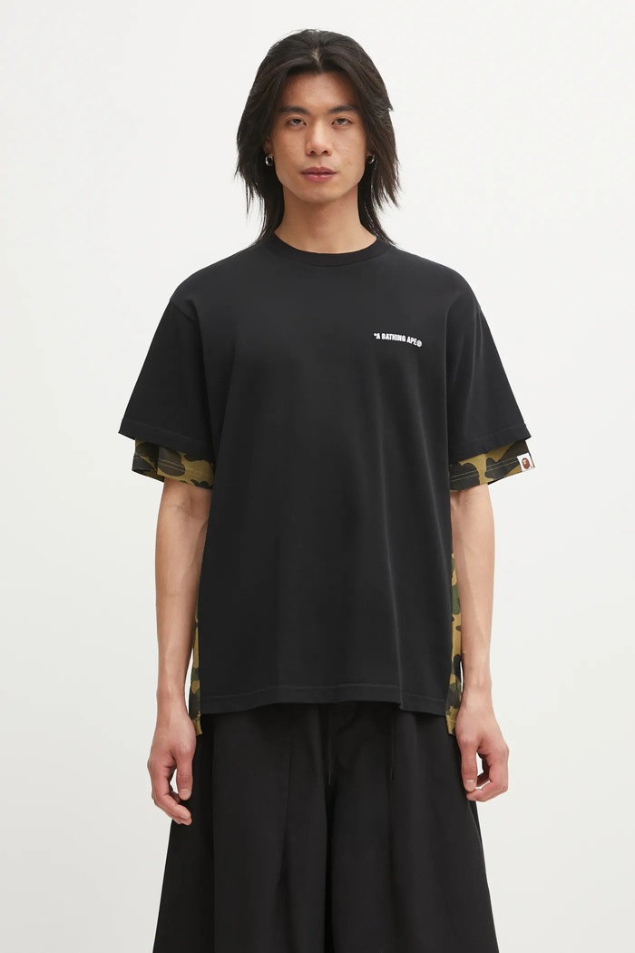 Бавовняна футболка A Bathing Ape 1st Camo Heavy Washed Blocking бавовна чорний 1L30109337