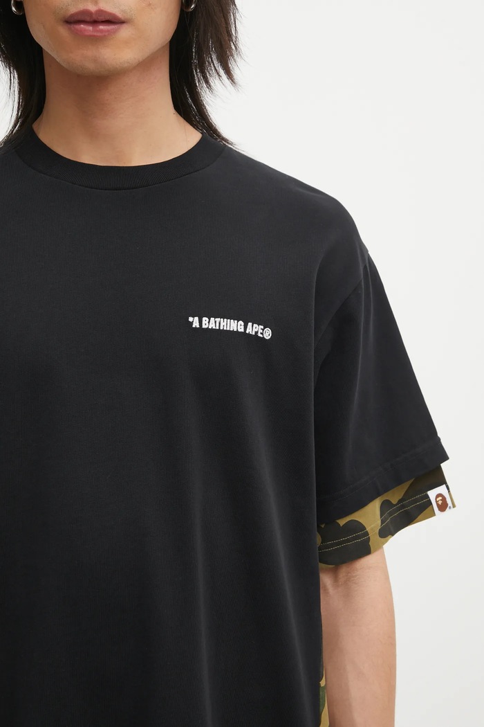 Бавовняна футболка A Bathing Ape 1st Camo Heavy Washed Blocking чорний 1L30109337