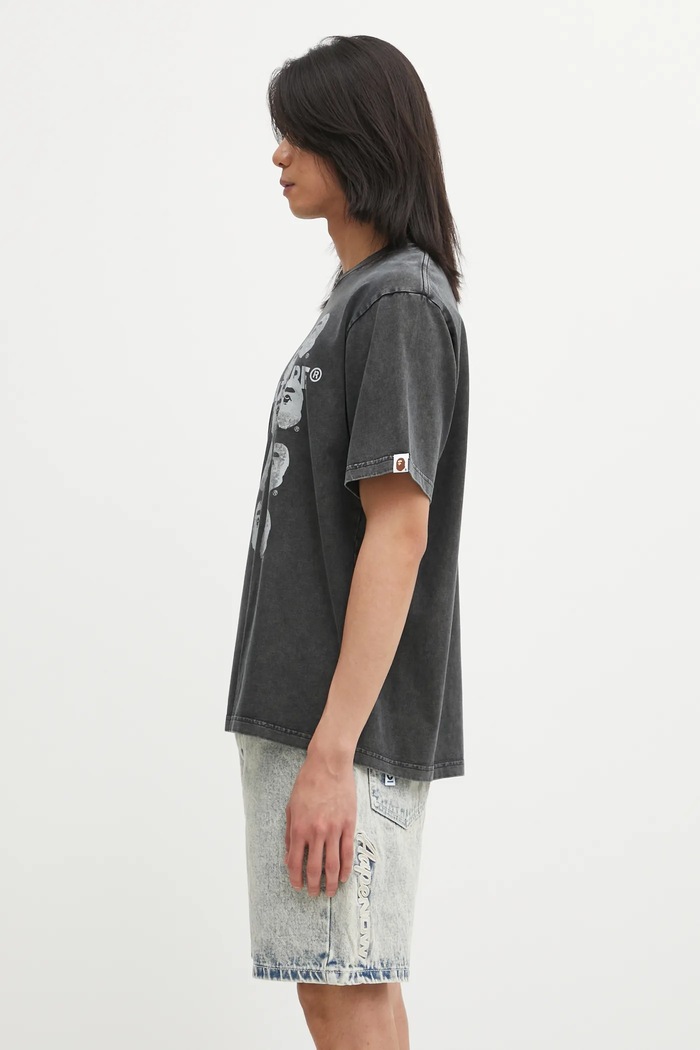 Βαμβακερό μπλουζάκι A Bathing Ape Garment Dye Logo 1L30109348 μαύρο AW25