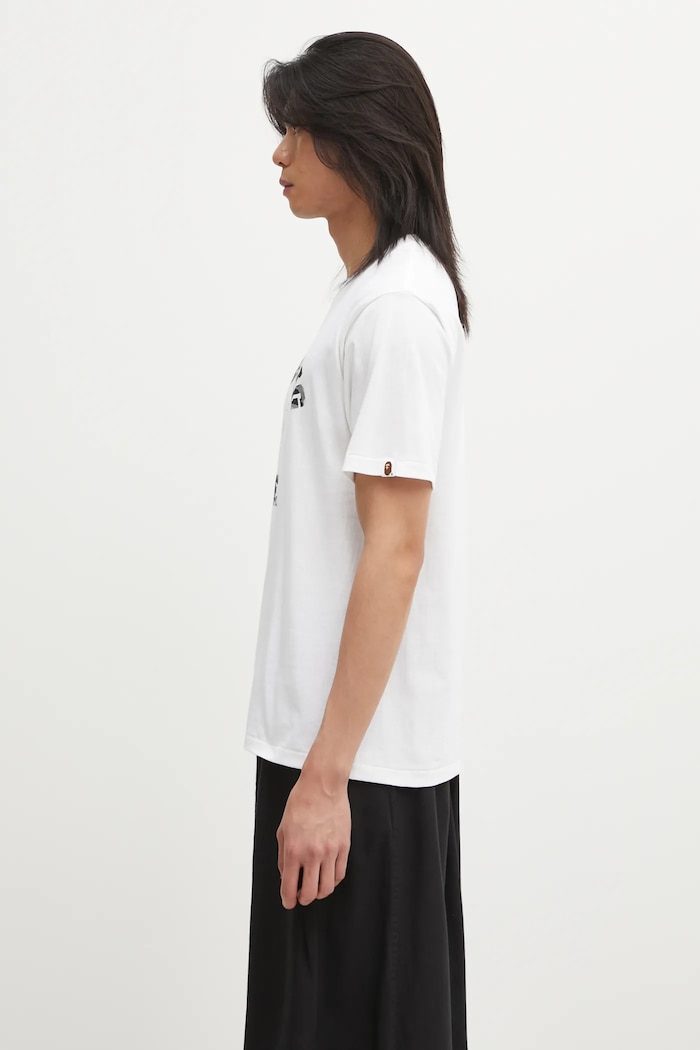 Βαμβακερό μπλουζάκι A Bathing Ape 1st Camo College 1L30110012 λευκό AW25