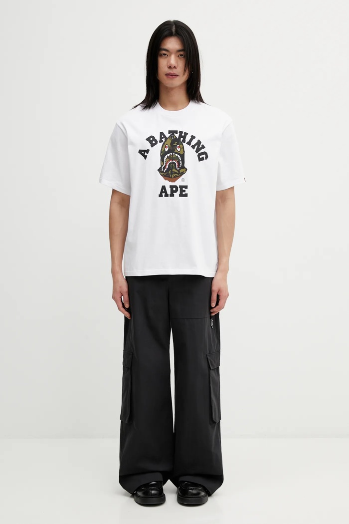 Βαμβακερό μπλουζάκι A Bathing Ape 1st Camo Shark Seijin 001TEL801316M λευκό