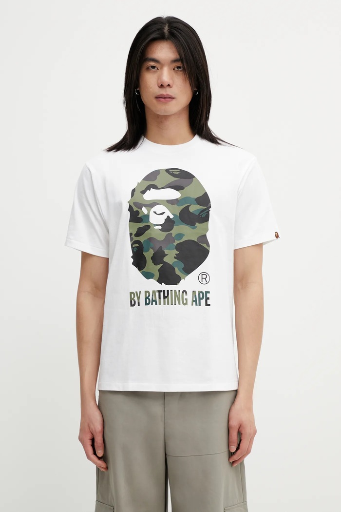 Бавовняна футболка A Bathing Ape 1st Camo надрук білий 001TEL801013M
