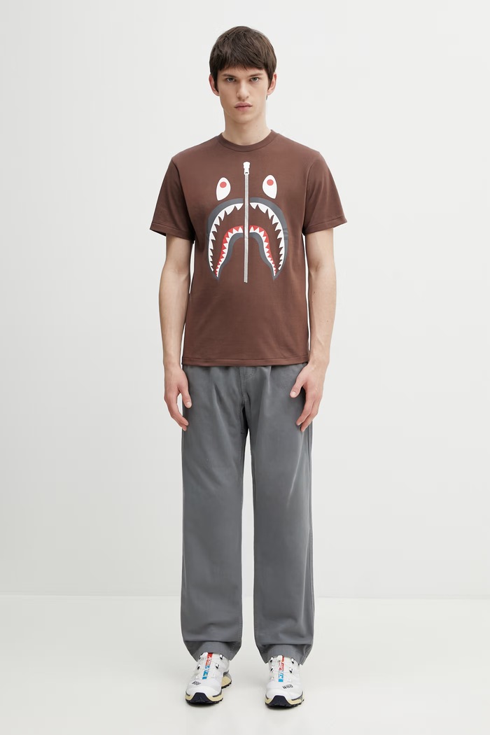 Bavlněné tričko A Bathing Ape Shark 001TEL801003M hnědá