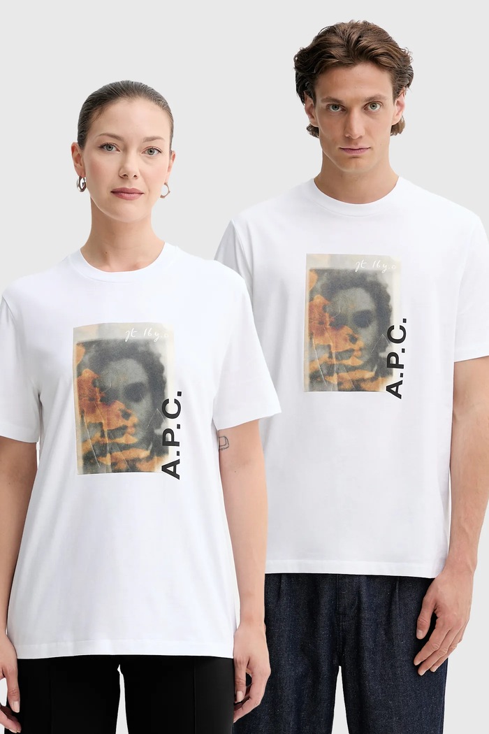 Bavlnené tričko A.P.C. t-shirt jean portrait - gots potlač biela COGYK.M26549