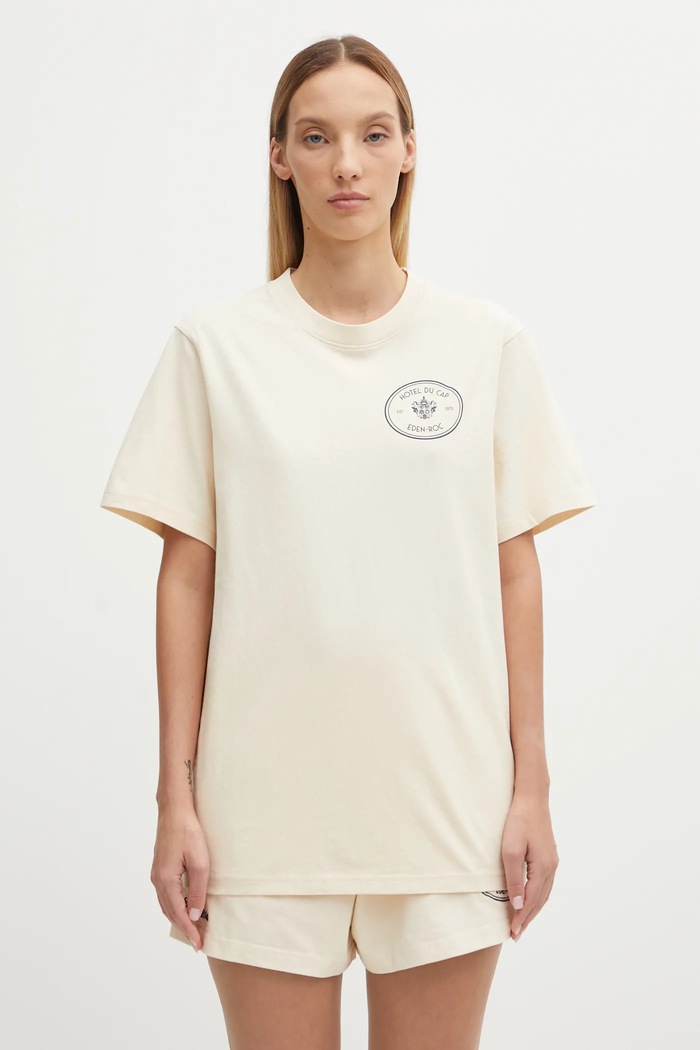 Sporty & Rich cotton t-shirt Kennedy Crest TO04360666CR01 beige AW25