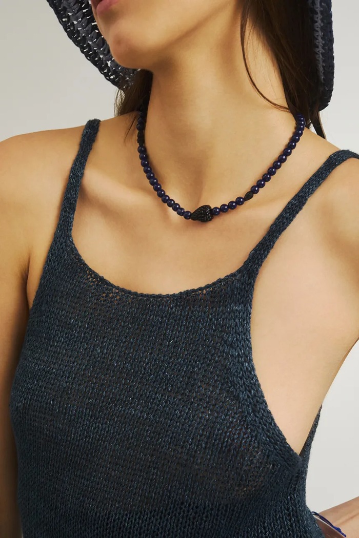 Naszyjnik damski srebrny pozłacany Berry Necklace BERRIES NWA001 granatowy