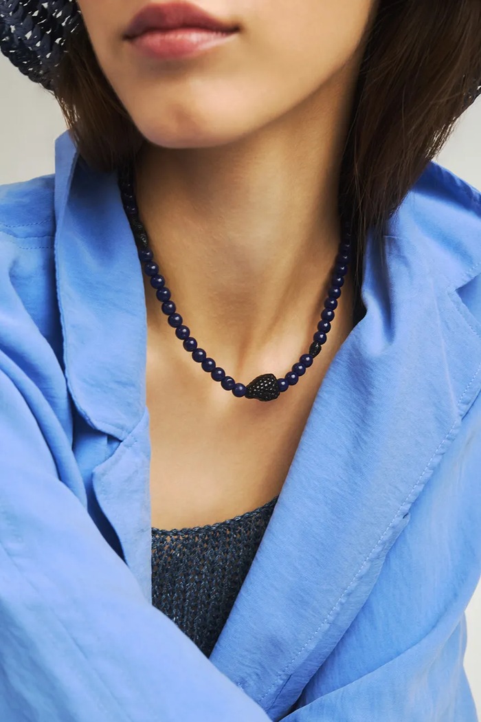 Naszyjnik damski srebrny pozłacany Berry Necklace BERRIES granatowy NWA001