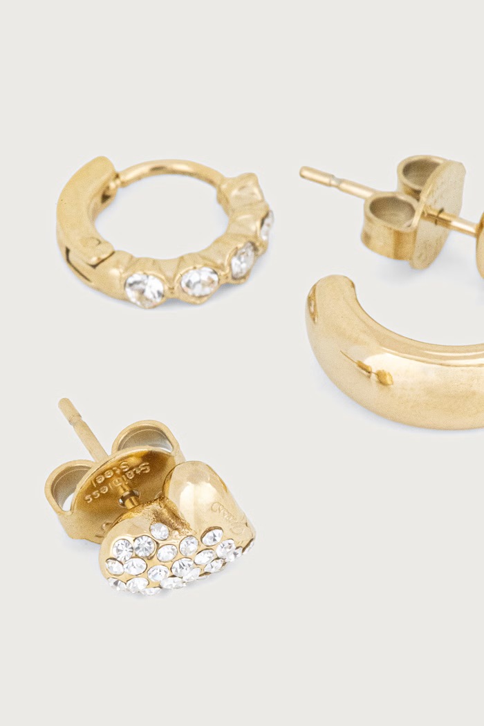 Guess Komplet kolczyków damskich ze stali nierdzewnej MADISON 3-pack JUBS06.057JW złoty AW26