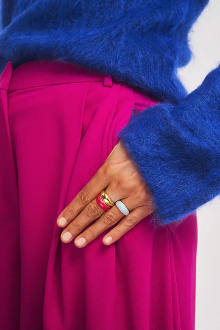 BERRIES dámske pozlátené strieborné smaltové Viva Vintage Blue Mini Ring PVMS15 zlatá