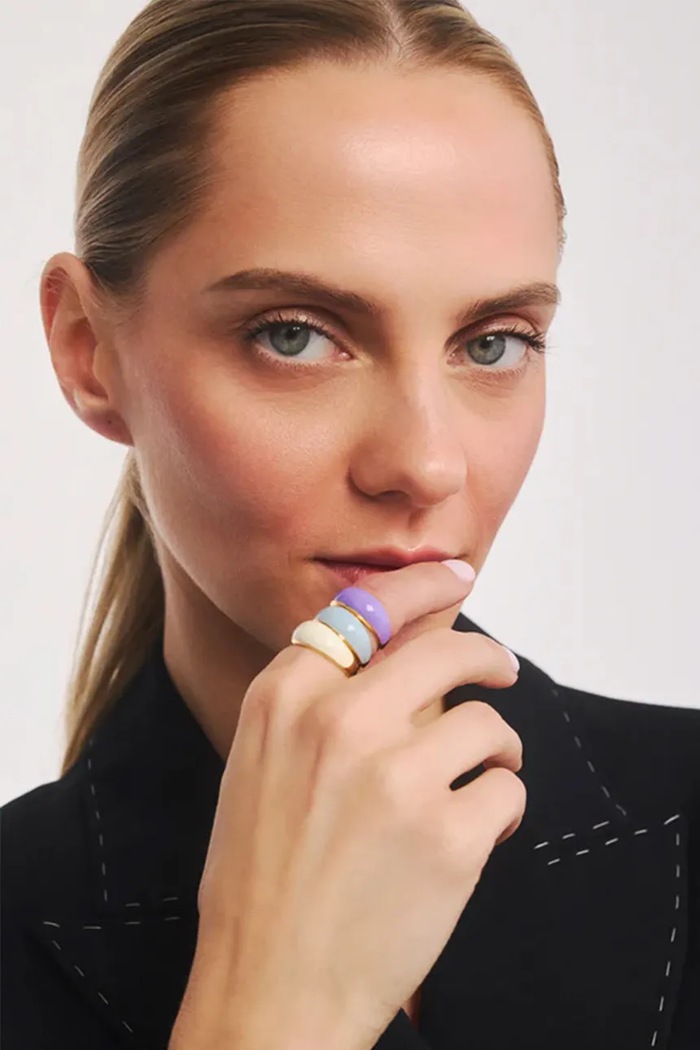 BERRIES prstan ženski pozlačen srebrni emajl Viva Vintage Blue Mini Ring PVMS13 zlata AW26