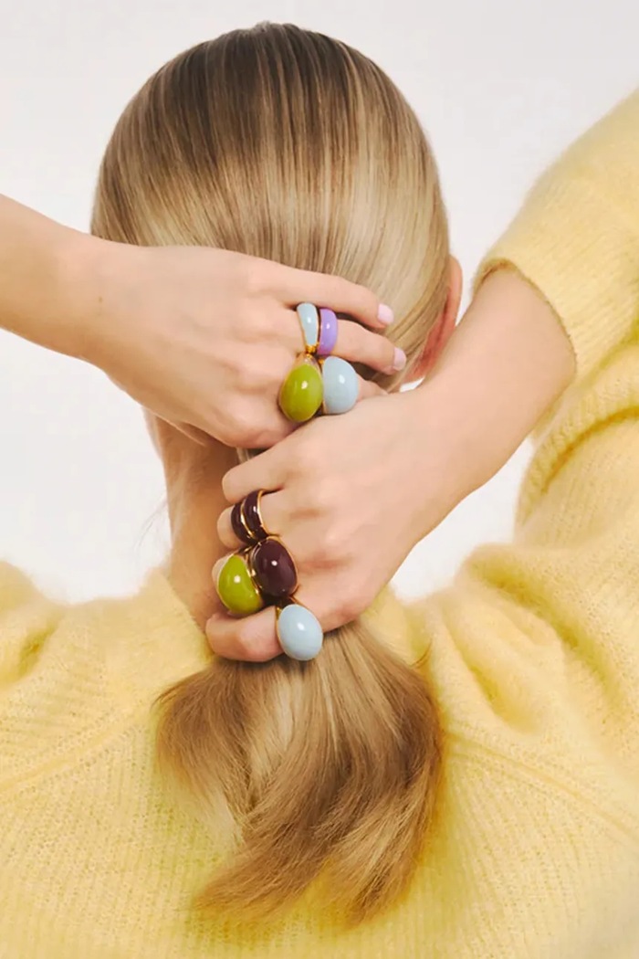 BERRIES prstan ženski pozlačen srebrni emajl Viva Vintage Blue Mini Ring PVMS13 zlata