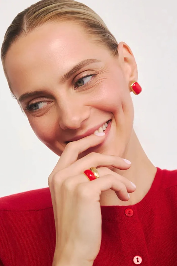 Doplnky BERRIES prsteň dámsky pozlátený strieborný smaltovaný Viva Red Mini Ring PVMC17 zlatá
