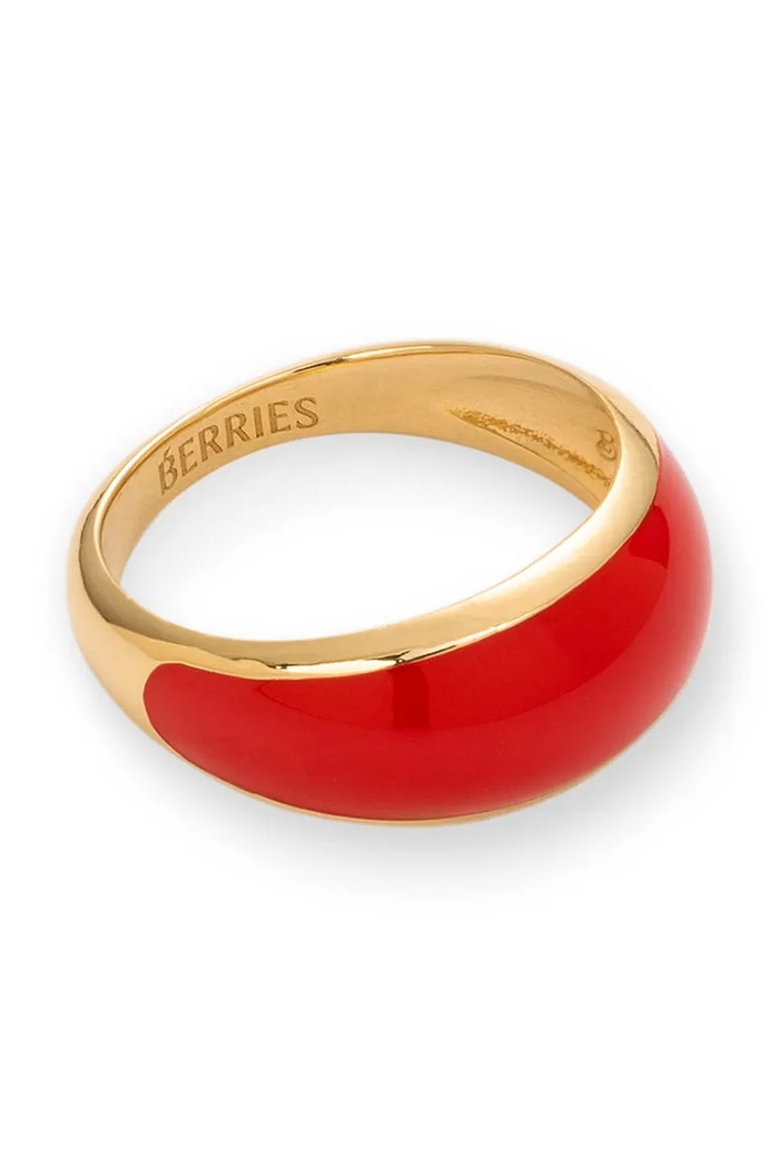 BERRIES prsteň dámsky pozlátený strieborný smaltovaný Viva Red Mini Ring PVMC15 zlatá AW26