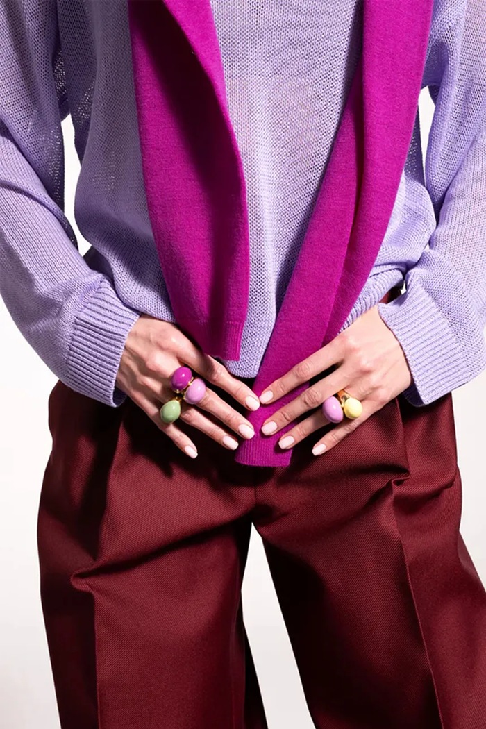 Dodatki BERRIES prstan ženski pozlačen srebrni emajl Viva Orchid XL Ring PVPC17 zlata
