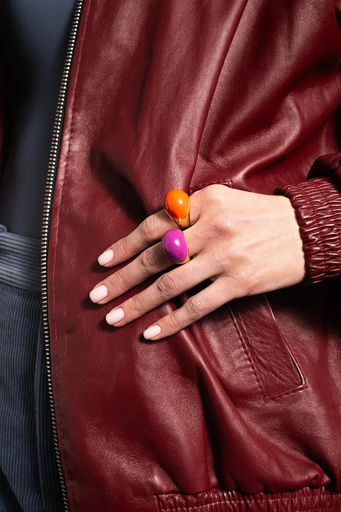 BERRIES prstan ženski pozlačen srebrni emajl Viva Orchid XL Ring PVPC17 zlata