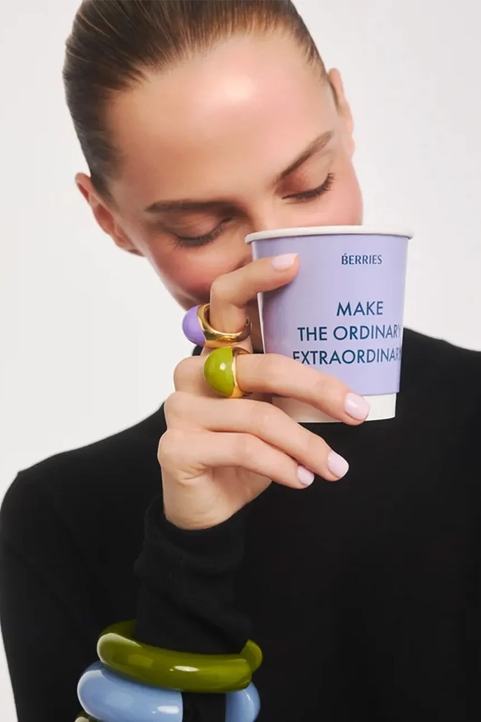 BERRIES prstan ženski pozlačen srebrni emajl Viva Lavender XL Ring zlata PVLO13