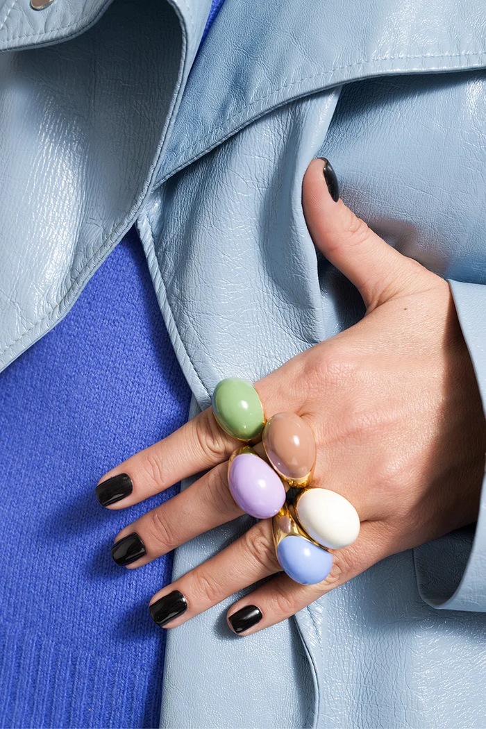 BERRIES prstan ženski pozlačen srebrni emajl Viva Lavender XL Ring PVLO13
