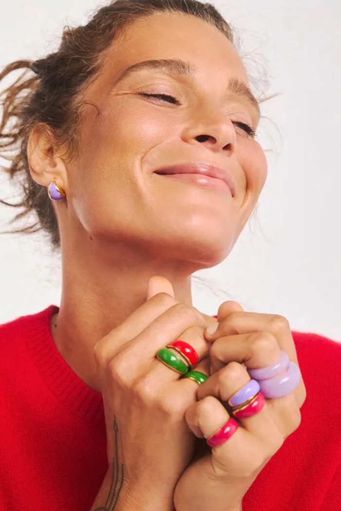 BERRIES prstan ženski pozlačen srebrni emajl Viva Lavender Mini Ring zlata PVML17