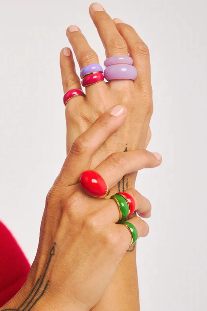 BERRIES prstan ženski pozlačen srebrni emajl Viva Lavender Mini Ring PVML13 zlata