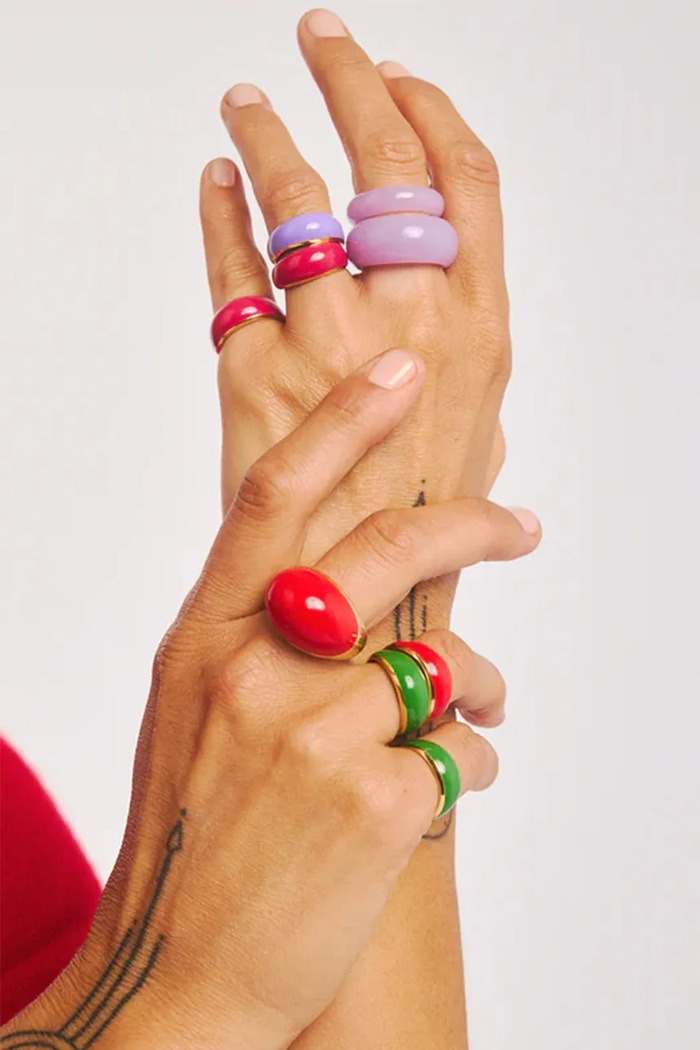 Dodatki BERRIES prstan ženski pozlačen srebrni emajl Viva Green Apple Mini Ring PVMZ15 zlata