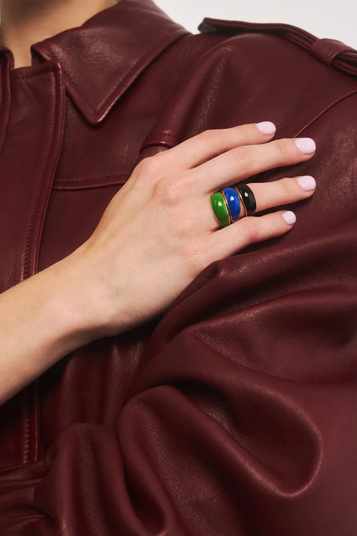 BERRIES prstan ženski pozlačen srebrni emajl Viva Green Apple Mini Ring zlata PVMZ15