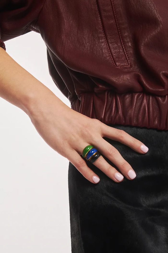 BERRIES prstan ženski pozlačen srebrni emajl Viva Green Apple Mini Ring PVMZ13 zlata