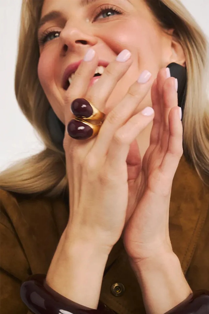 BERRIES prstan ženski pozlačen srebrni emajl Viva Burgundy XL Ring PVWW13 zlata