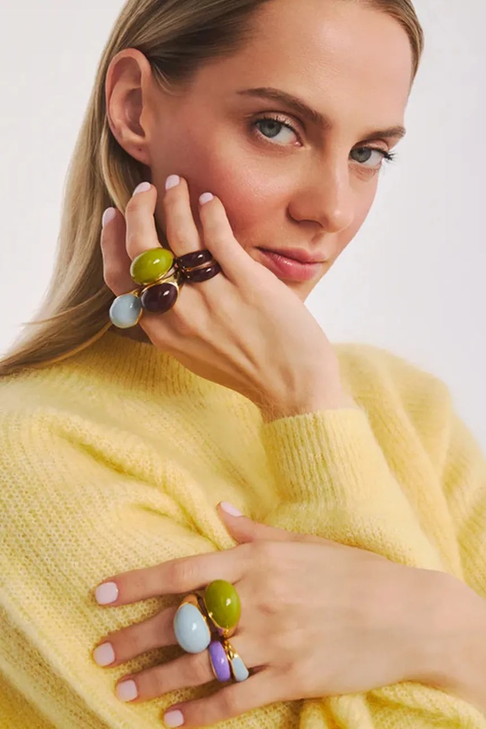 BERRIES prstan ženski pozlačen srebrni emajl Viva Burgundy Mini Ring zlata PVMW13